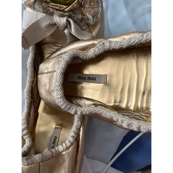 Miu Miu Gold Embellished Ballet Flats Size 36.5 (US 6.5) - Picture 4 of 5